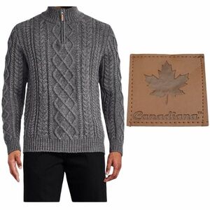 Canadiana Men's Quarter-Zip Cable Knit Sweater Size L